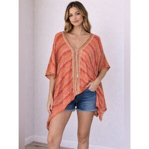 Anthropologie Cecilia Prado Orange and Pink Knit Poncho Top